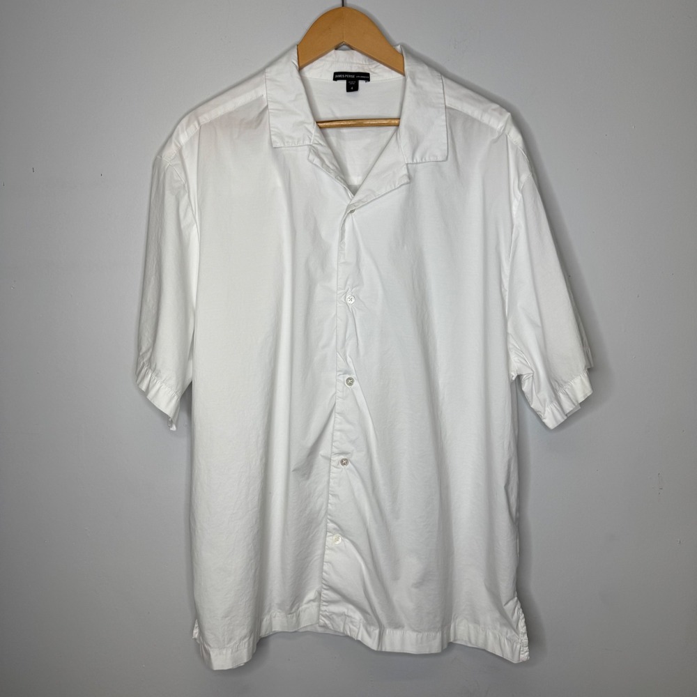 James Perse Mens White Stretch Cotton Short Sleeve Camp Collar Shirt MCOE3790 4
